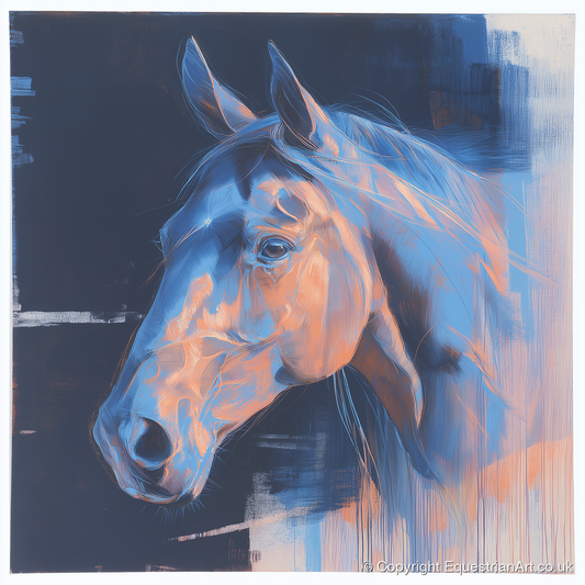 Cobalt and Copper Gaze - horse portrait art print and canvas by Charles Ashford A.I