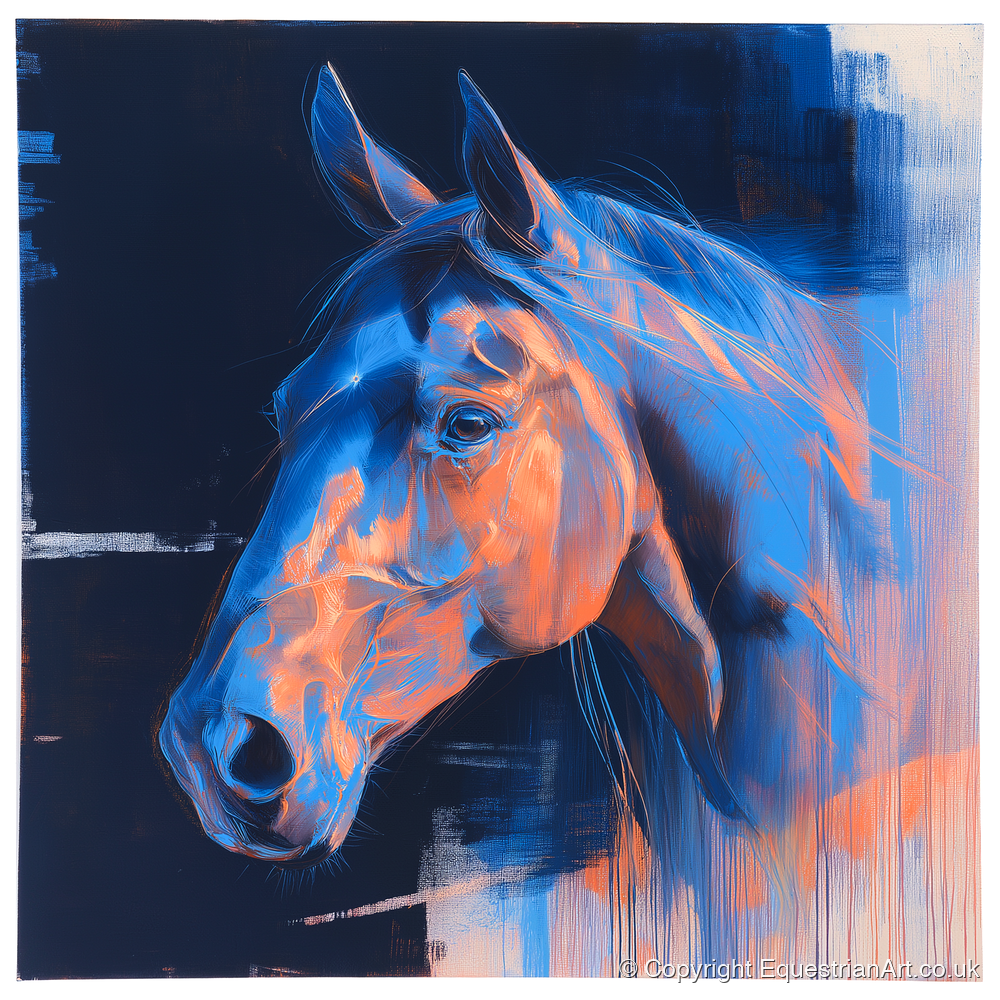 Cobalt and Copper Gaze - horse portrait art print and canvas by Charles Ashford A.I