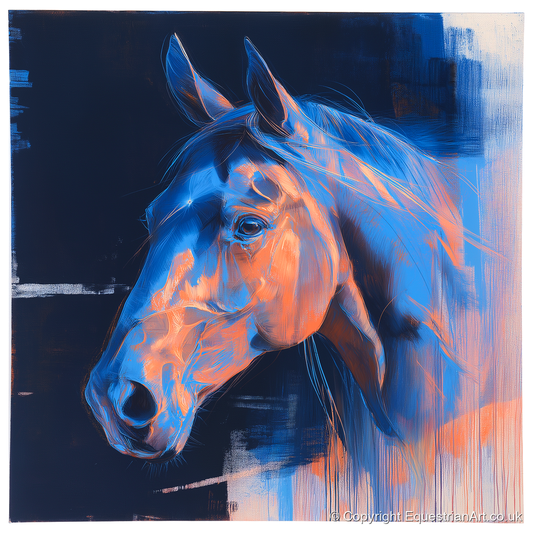 Cobalt and Copper Gaze - horse portrait art print and canvas by Charles Ashford A.I