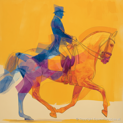 Cobalt and Gold Passage - dressage horse art print and canvas by Tobias Blake A.I