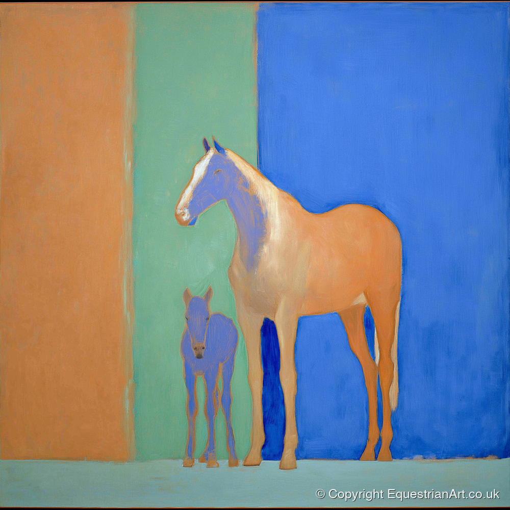 Cobalt and Sand - mare & foal art print and canvas by Lydia Thornton A.I