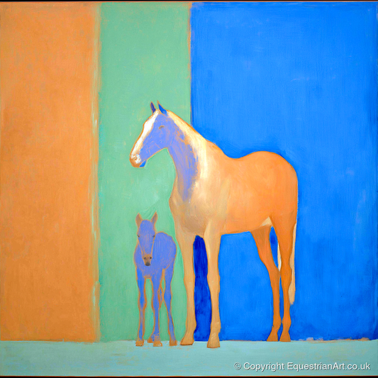 Cobalt and Sand - mare & foal art print and canvas by Lydia Thornton A.I