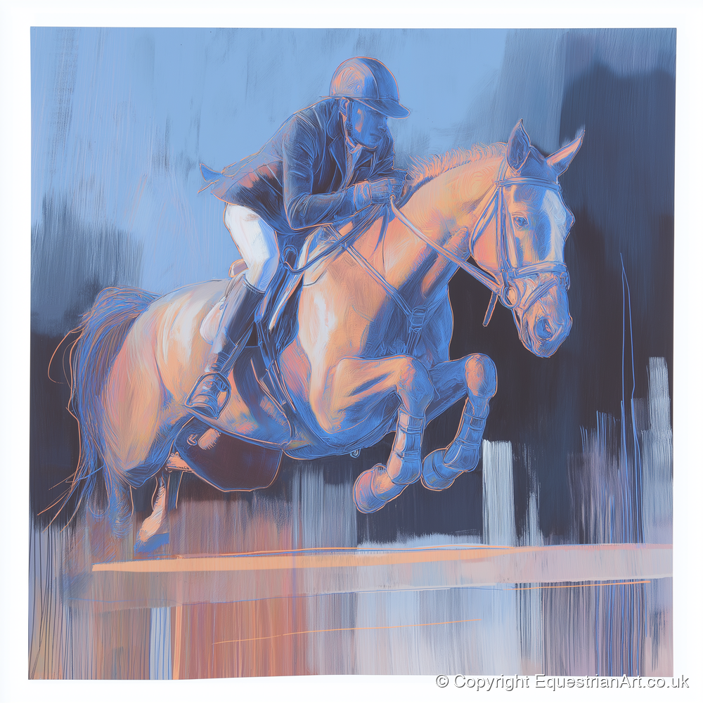 Cobalt Ascent - show jumping horse art print and canvas by Charles Ashford A.I