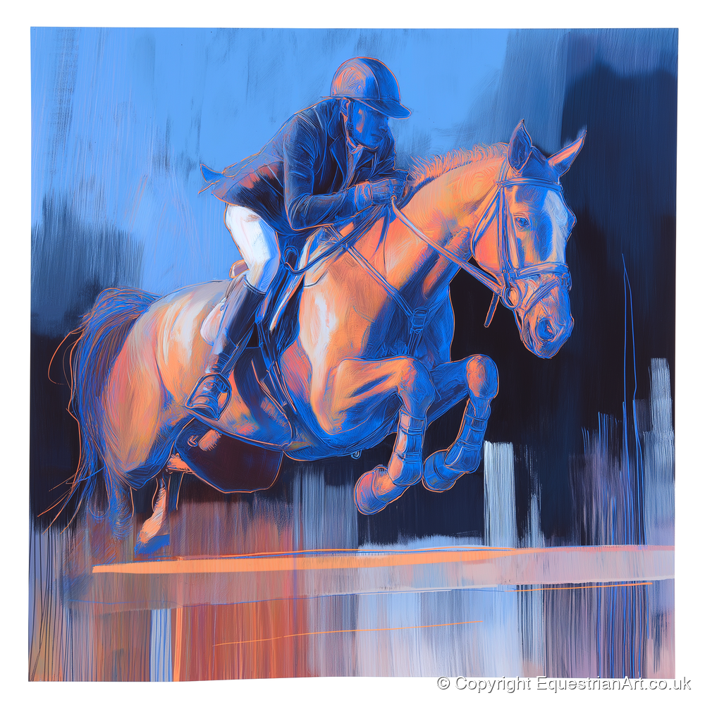 Cobalt Ascent - show jumping horse art print and canvas by Charles Ashford A.I