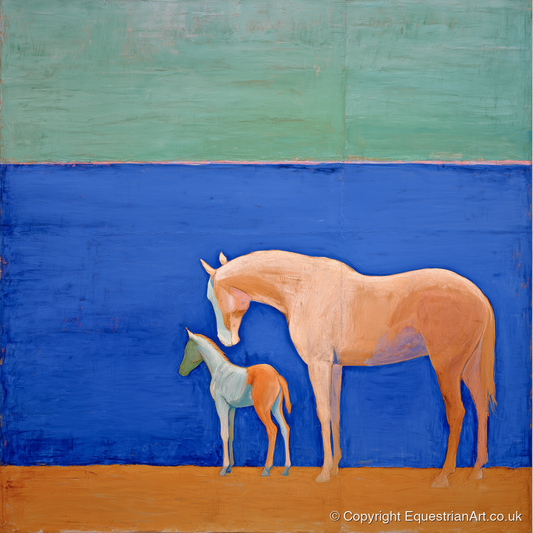 Cobalt Bond - mare & foal art print and canvas by Lydia Thornton A.I