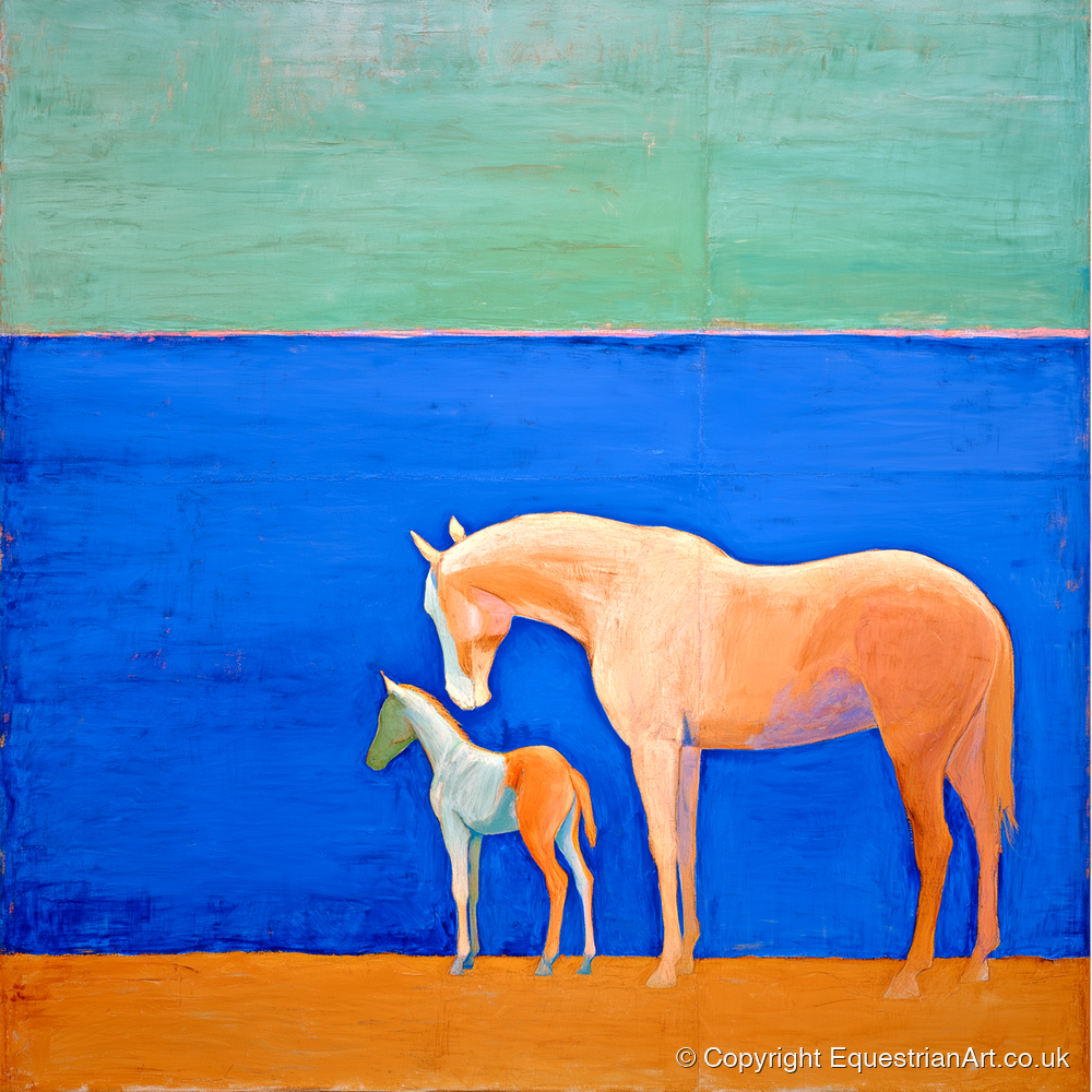 Cobalt Bond - mare & foal art print and canvas by Lydia Thornton A.I