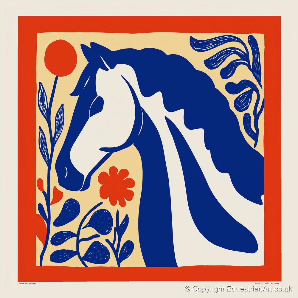 Cobalt Botanical Equine - horse portrait art print and canvas by Matilda Graves A.I