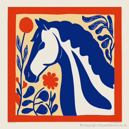 Cobalt Botanical Equine - horse portrait art print and canvas by Matilda Graves A.I