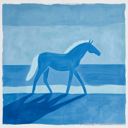 Cobalt Coastal Strides - horse landscape art print and canvas by Roland Bishop A.I