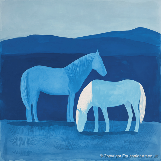 Cobalt Companions - horse landscape art print and canvas by Roland Bishop A.I