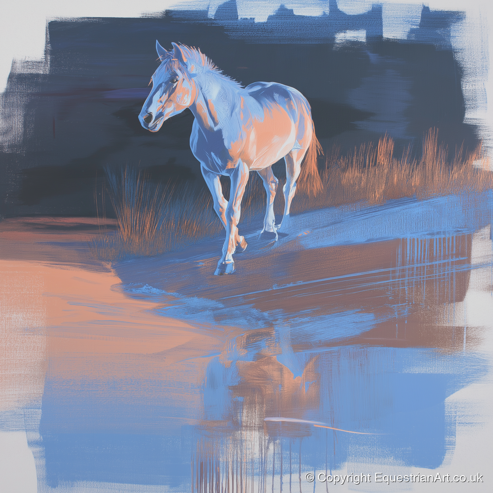 Cobalt Dawn Crossing - horse landscape art print and canvas by Charles Ashford A.I