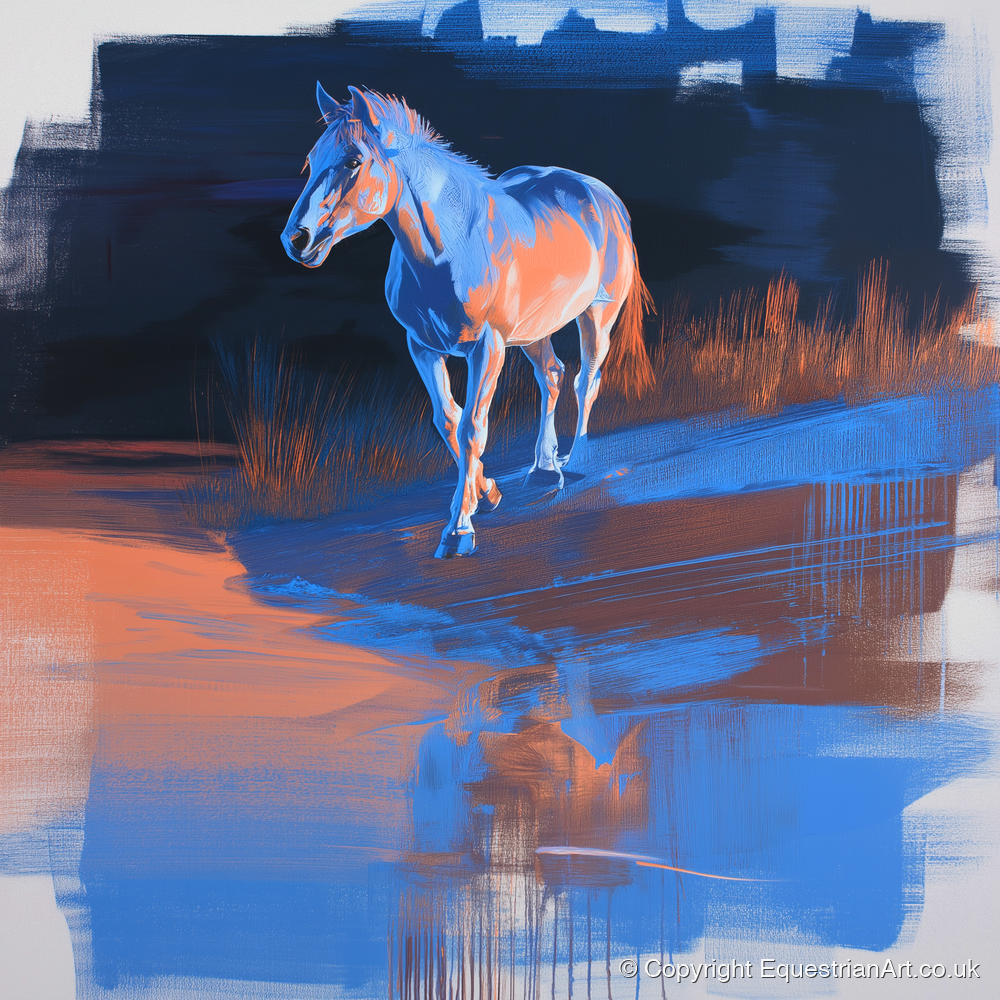 Cobalt Dawn Crossing - horse landscape art print and canvas by Charles Ashford A.I