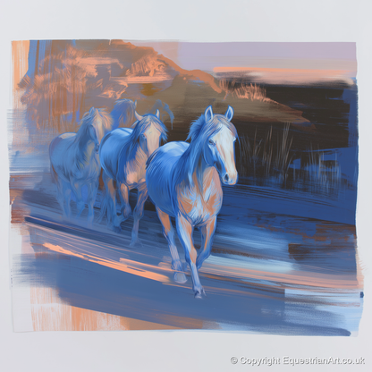 Cobalt Dawn Herd - wild horses art print and canvas by Charles Ashford A.I