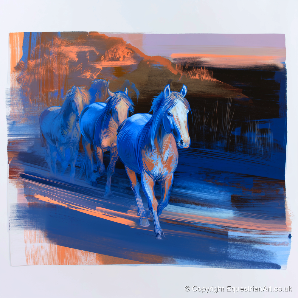 Cobalt Dawn Herd - wild horses art print and canvas by Charles Ashford A.I