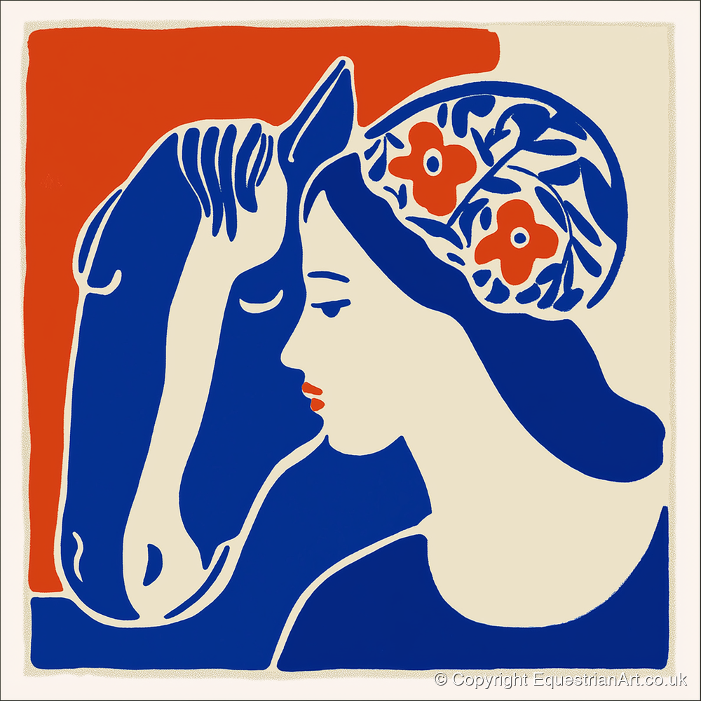 Cobalt Equine Bond - horse & rider art print and canvas by Matilda Graves A.I