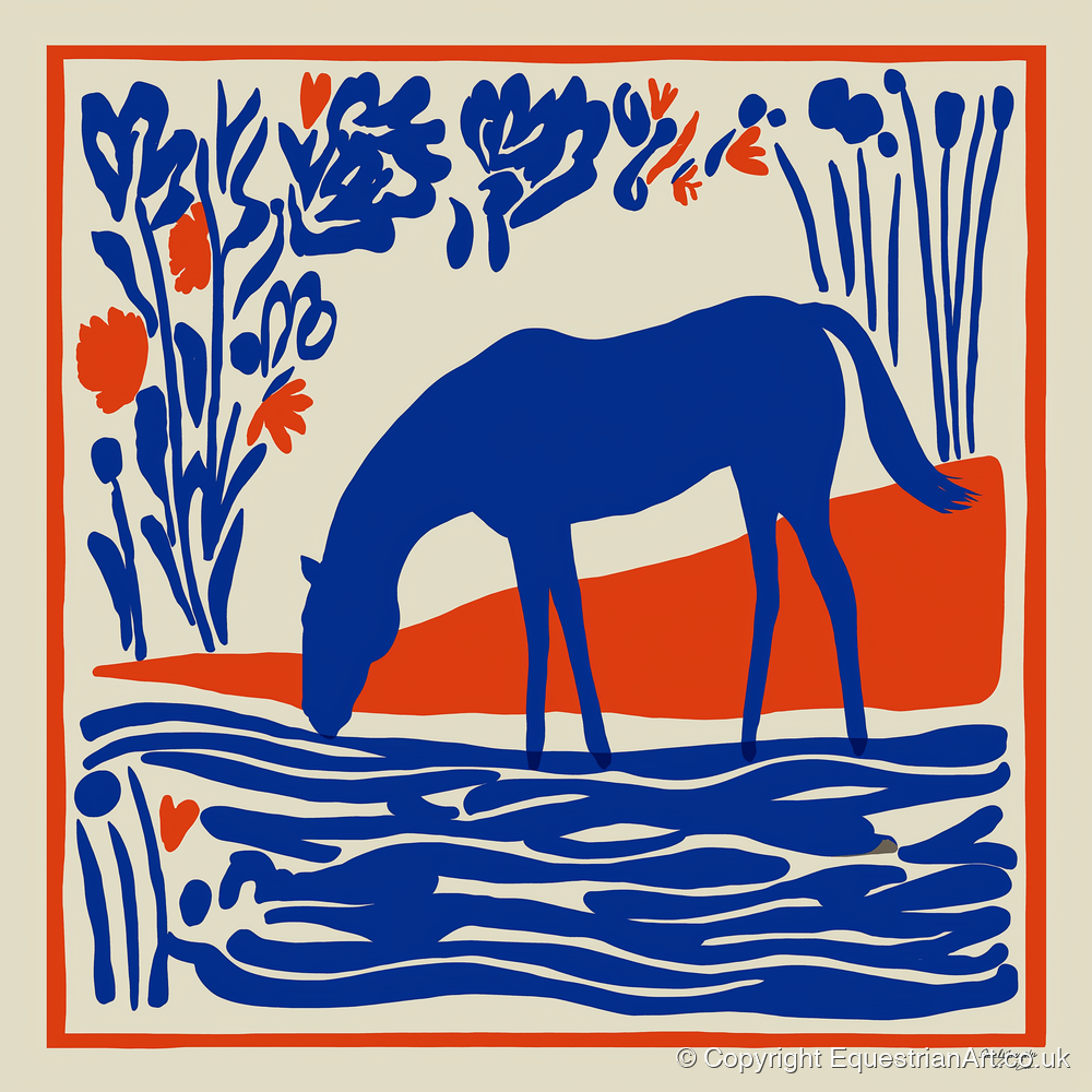 Cobalt Equine Oasis - horse landscape art print and canvas by Matilda Graves A.I