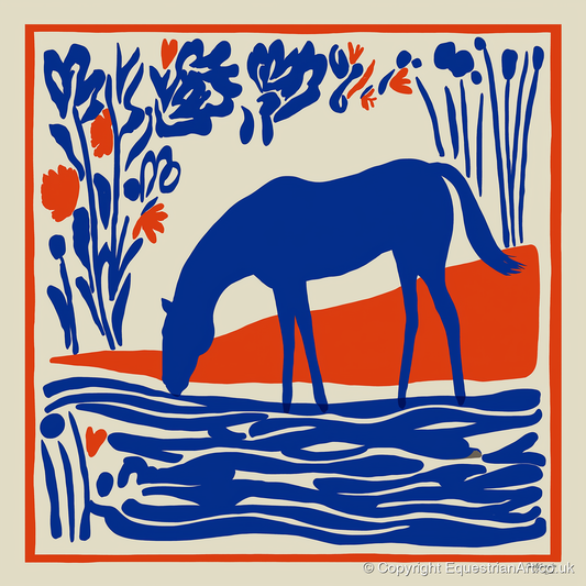 Cobalt Equine Oasis - horse landscape art print and canvas by Matilda Graves A.I