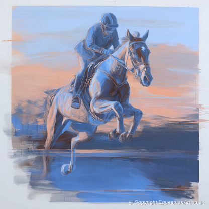 Cobalt Flight - show jumping horse art print and canvas by Charles Ashford A.I