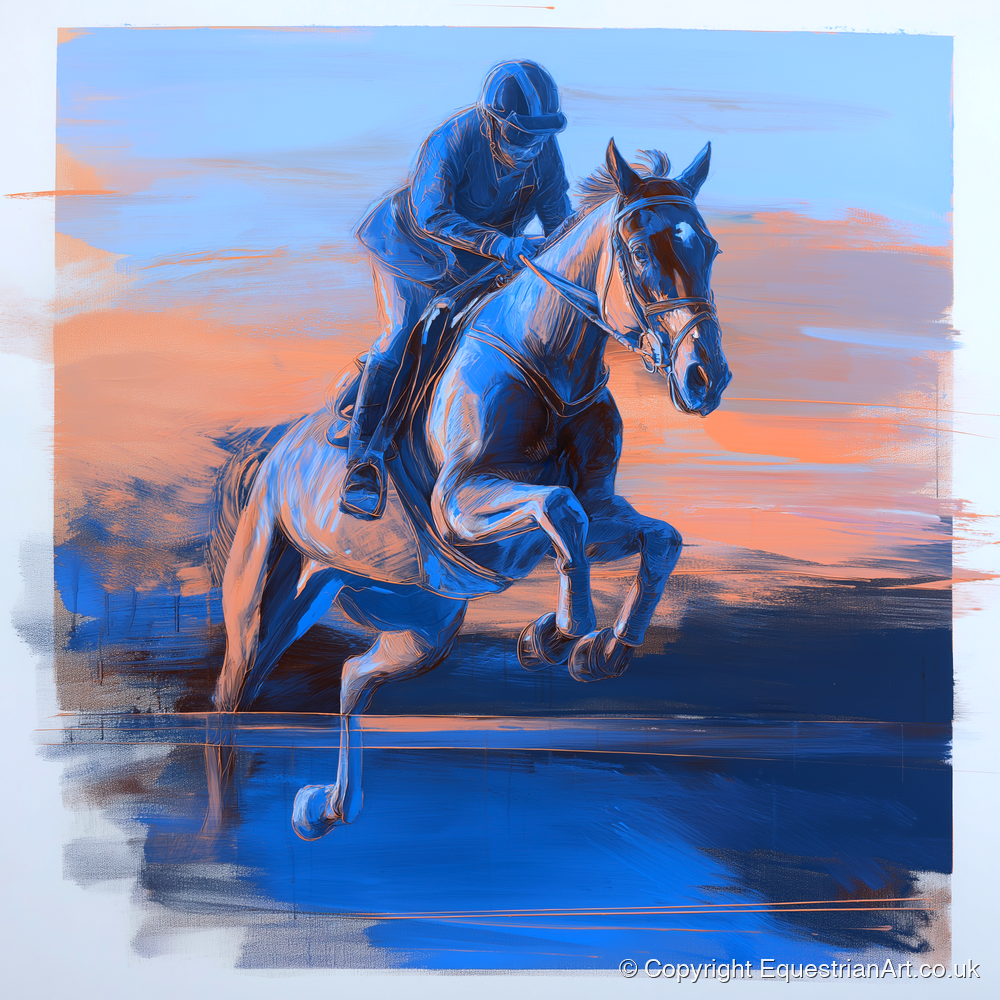 Cobalt Flight - show jumping horse art print and canvas by Charles Ashford A.I