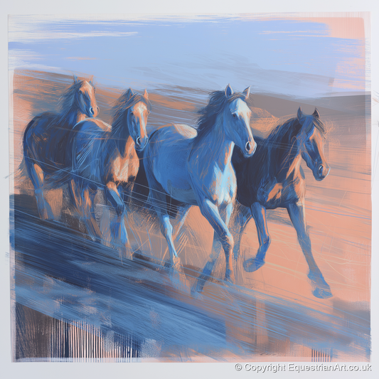 Cobalt Horizon Herd - wild horses art print and canvas by Charles Ashford A.I