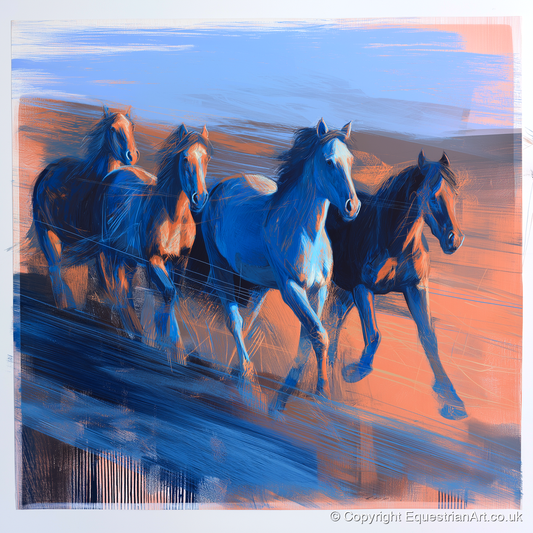 Cobalt Horizon Herd - wild horses art print and canvas by Charles Ashford A.I