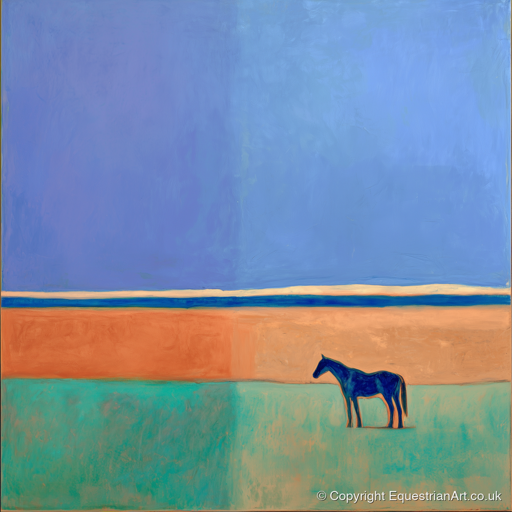 Cobalt Horizon - horse landscape art print and canvas by Lydia Thornton A.I