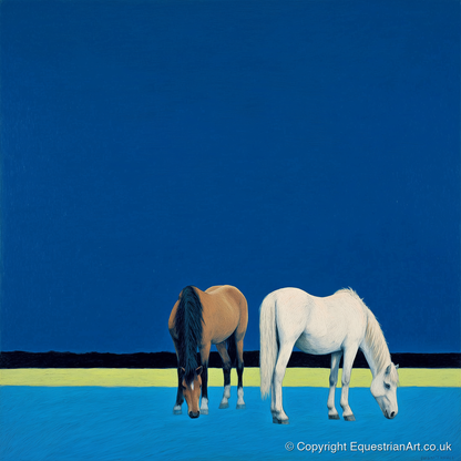 Cobalt Pastures - horse landscape art print and canvas by Malcolm Hastings A.I
