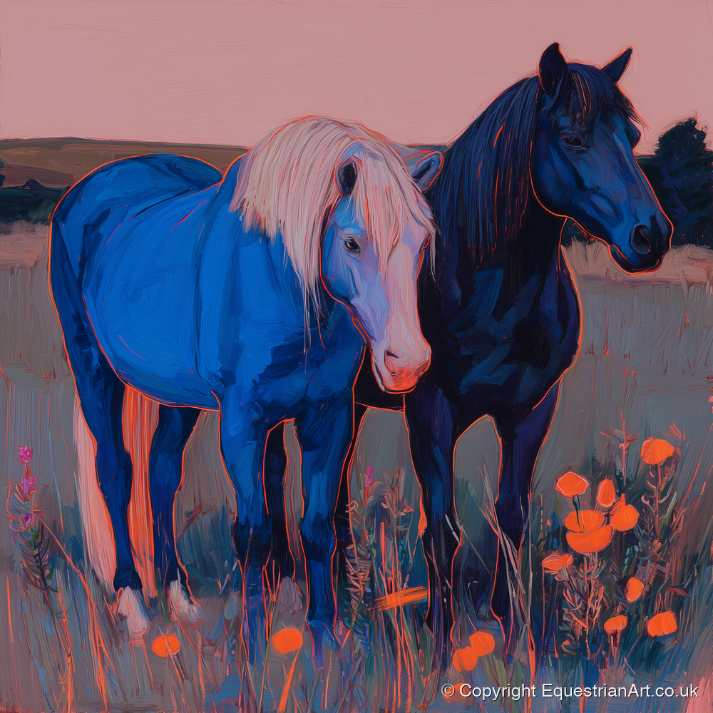 Cobalt Pastures - horse landscape art print and canvas by Evander Winslow A.I