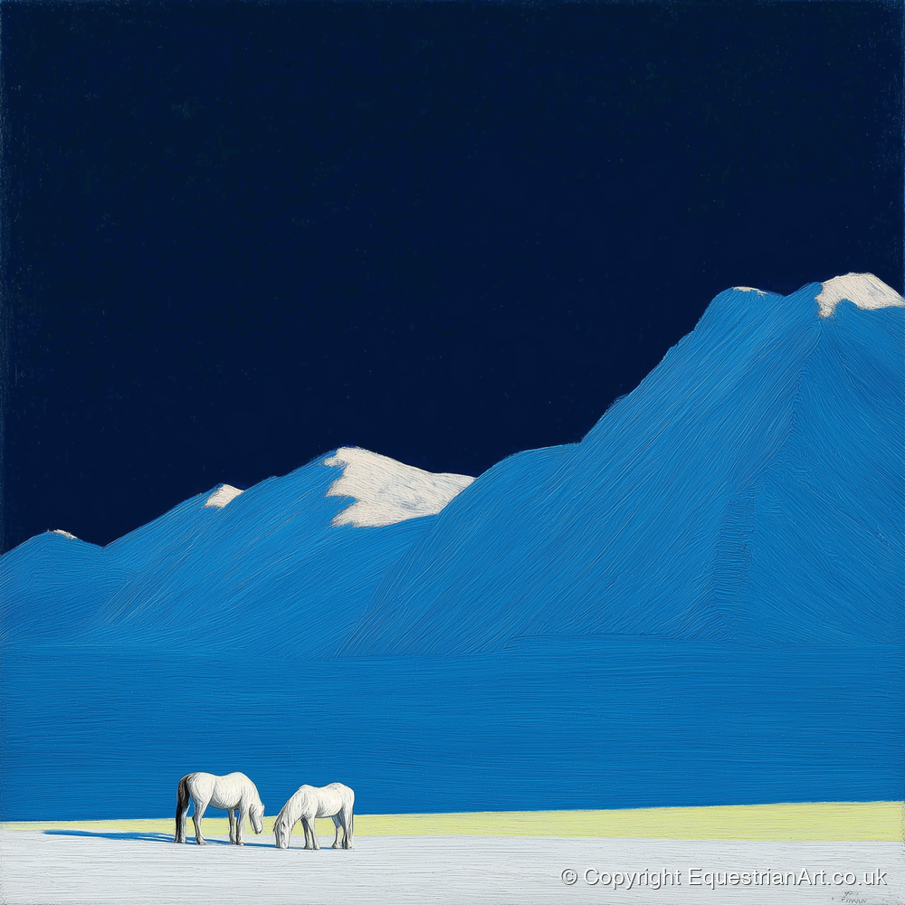 Cobalt Peaks and Greys - horse landscape art print and canvas by Malcolm Hastings A.I
