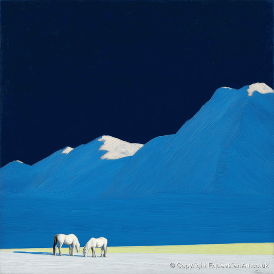Cobalt Peaks and Greys - horse landscape art print and canvas by Malcolm Hastings A.I