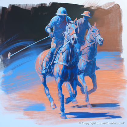 Cobalt Polo Pursuit - polo horse art print and canvas by Charles Ashford A.I