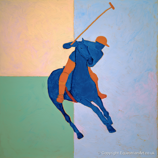 Cobalt Polo Swing - polo horse art print and canvas by Lydia Thornton A.I