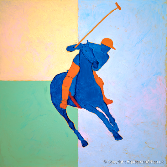 Cobalt Polo Swing - polo horse art print and canvas by Lydia Thornton A.I