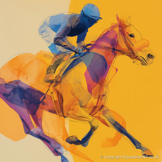 Cobalt Racing Stride - racing horse art print and canvas by Tobias Blake A.I