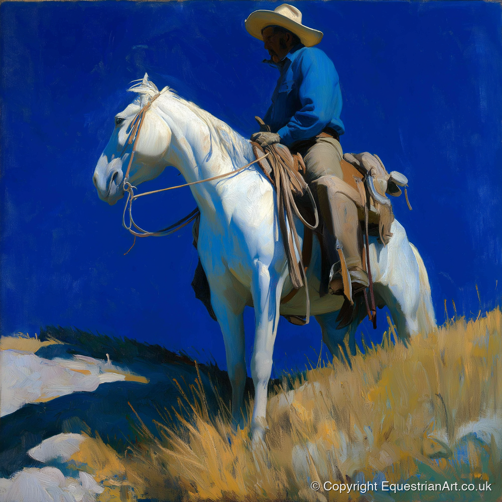Cobalt Sky Rider - western horse art print and canvas by Percival Kent A.I