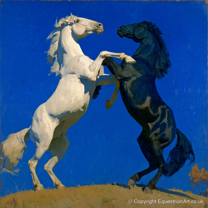 Cobalt Sky Stallions - wild horses art print and canvas by Percival Kent A.I
