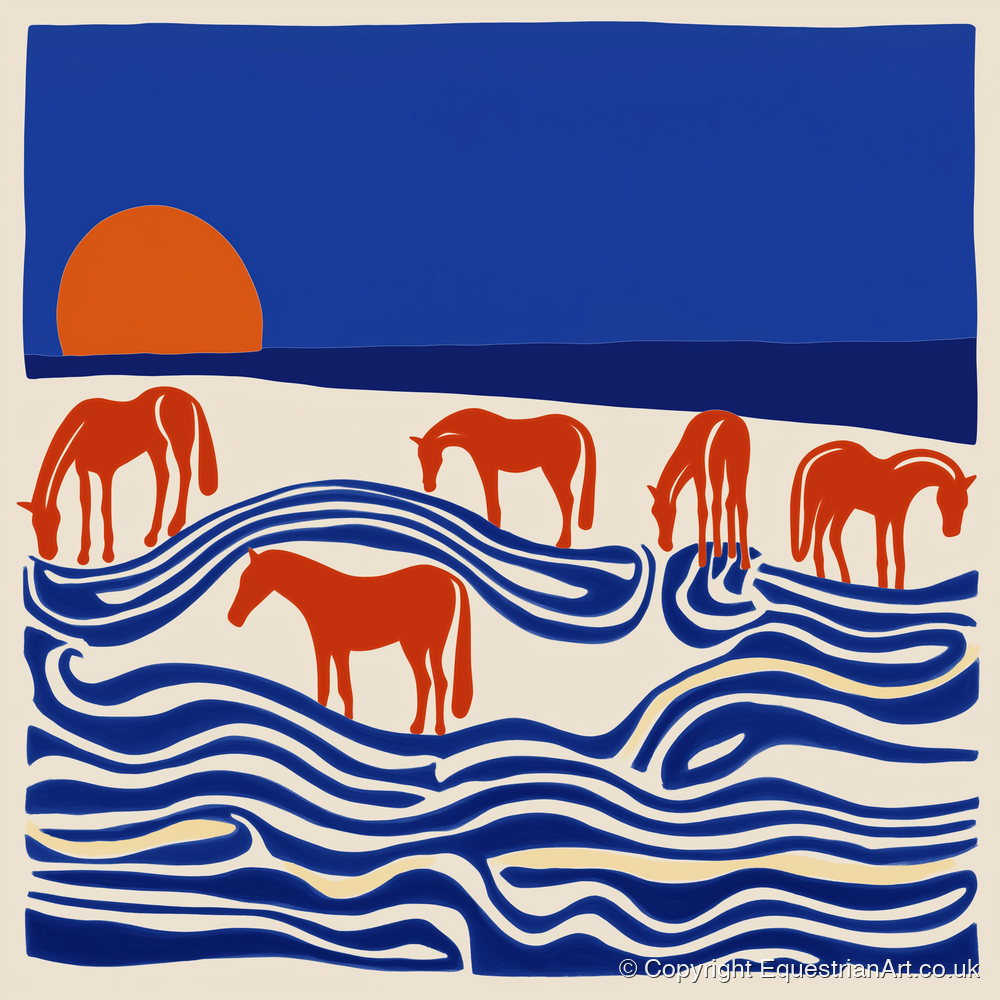 Cobalt Sunset Herd - wild horses art print and canvas by Matilda Graves A.I