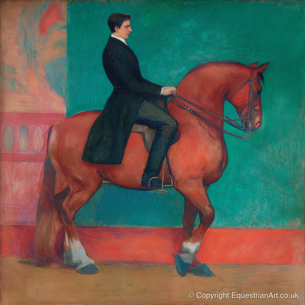 Collected Chestnut in Emerald - dressage horse art print and canvas by Lawrence Gable A.I