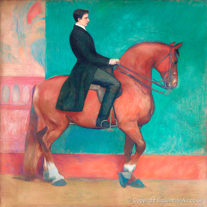 Collected Chestnut in Emerald - dressage horse art print and canvas by Lawrence Gable A.I