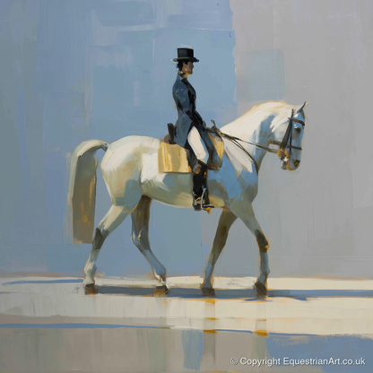 Collected Grace in Blue - dressage horse art print and canvas by Elias Thorne A.I