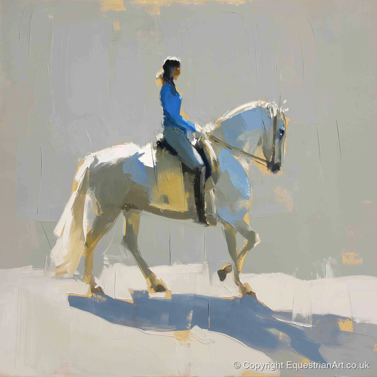 Collected in Blue - dressage horse art print and canvas by Elias Thorne A.I