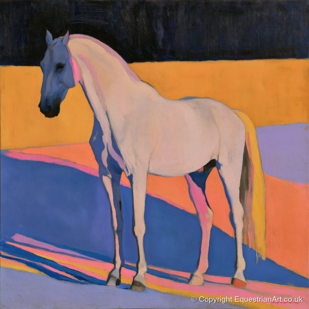 Colour Block Abstract Grey Horse - horse breed art print and canvas by Helena Ashby A.I