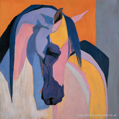 Colourful Abstract Horse Profile - horse breed art print and canvas by Helena Ashby A.I