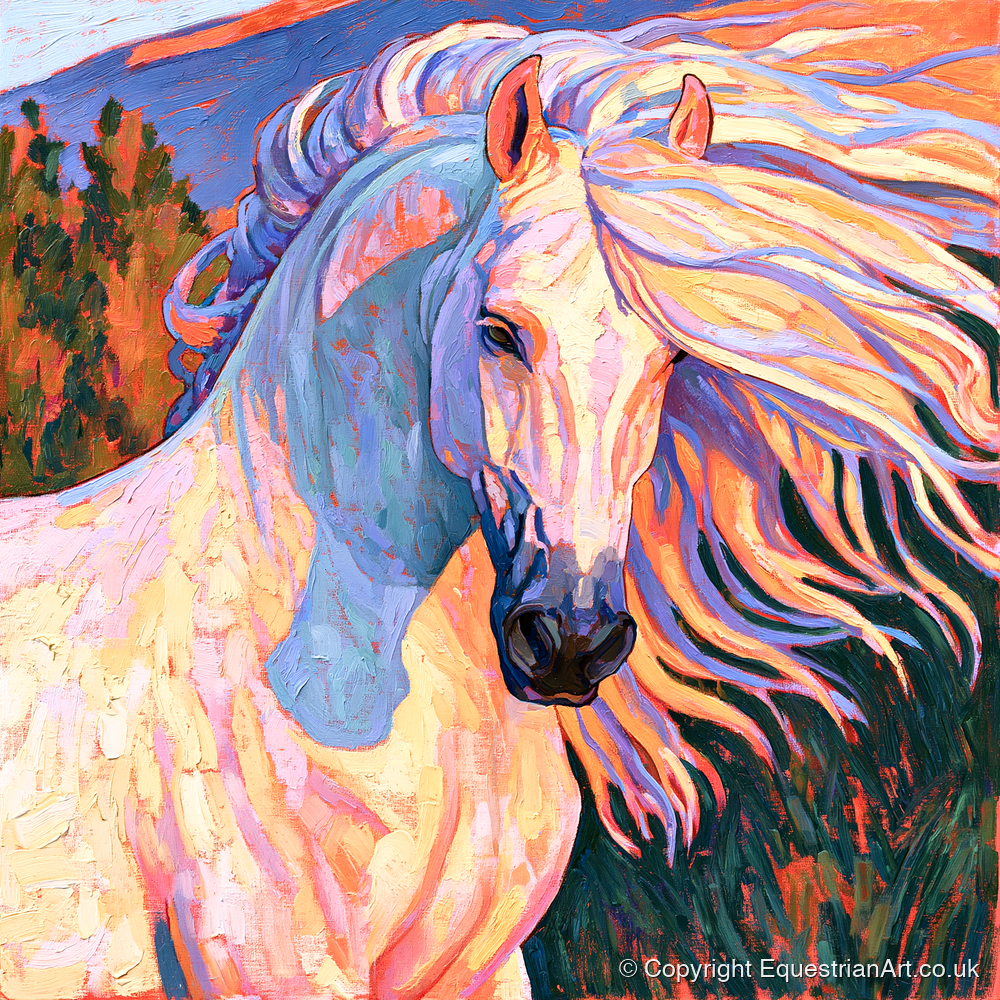 Colourful Andalusian Stallion Portrait - horse breed art print and canvas by Celia Harding A.I