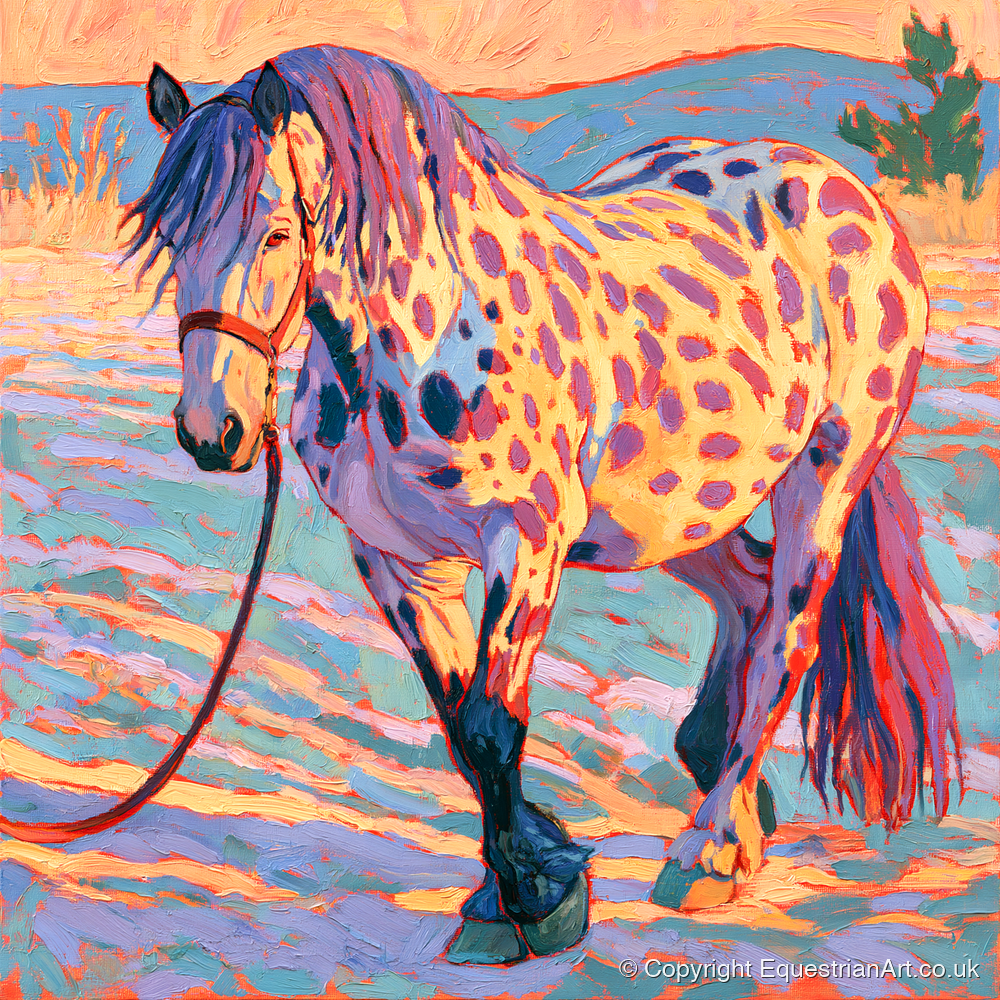 Colourful Appaloosa in Sunset Light - horse breed art print and canvas by Celia Harding A.I