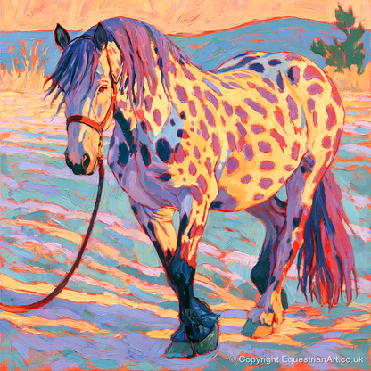 Colourful Appaloosa in Sunset Light - horse breed art print and canvas by Celia Harding A.I