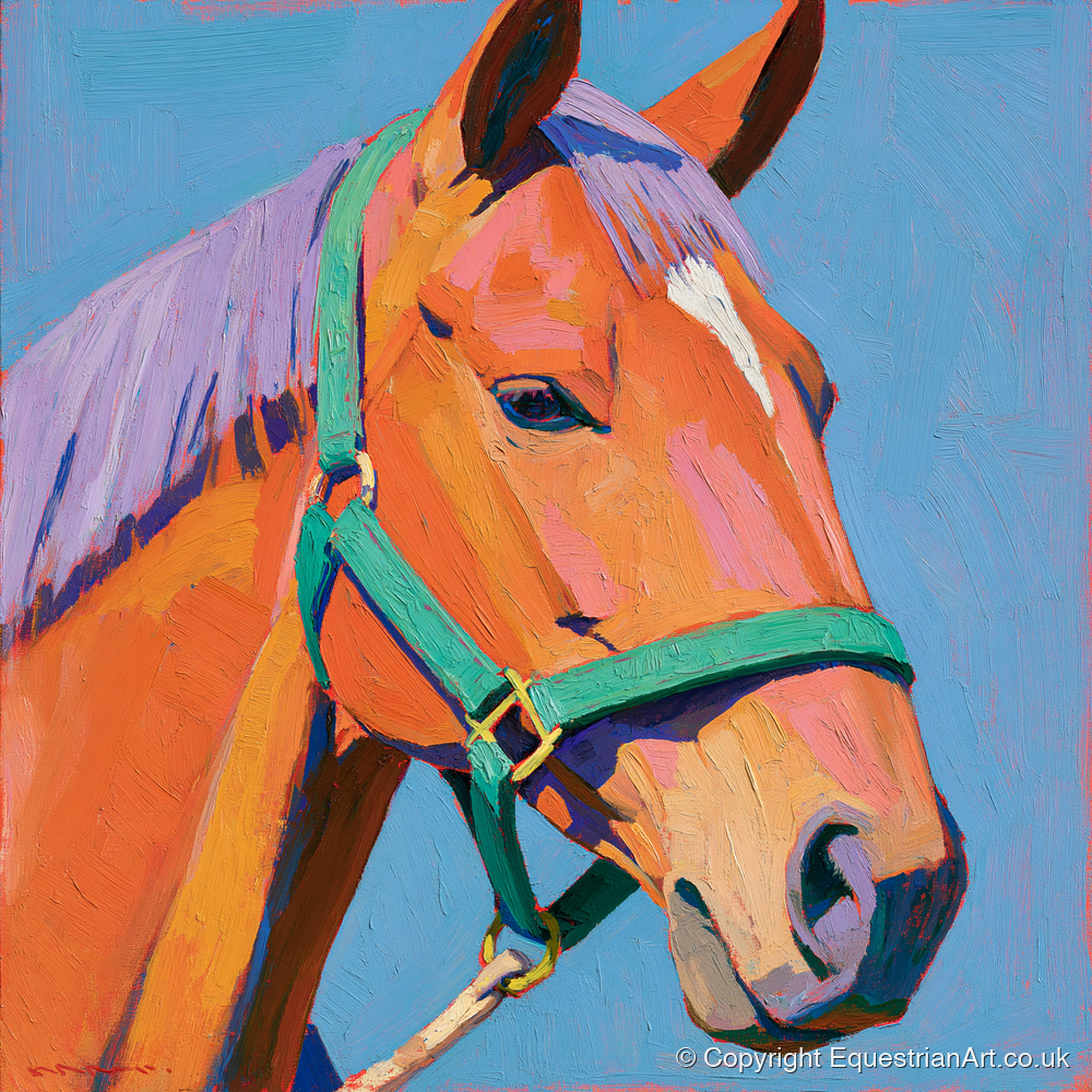 Colourful Chestnut Horse Portrait - horse breed art print and canvas by Marshall Davies A.I
