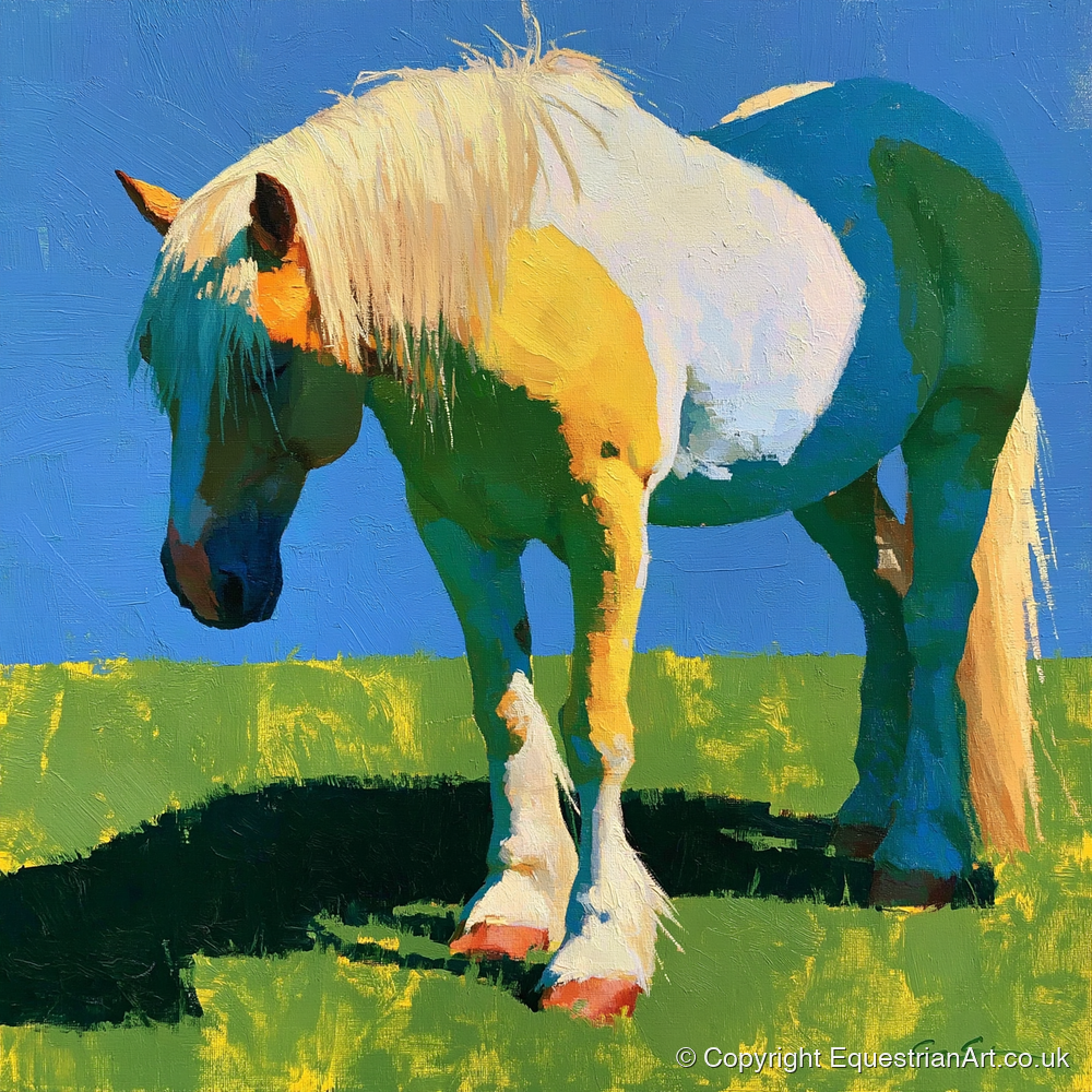 Colourful Cob in Summer Sunlight - horse breed art print and canvas by Daphne Morley A.I