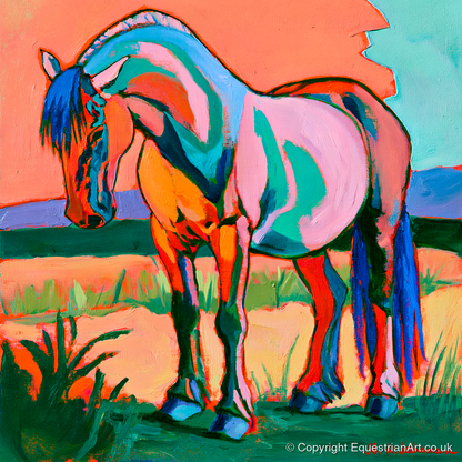 Colourful Contemporary Standing Horse - horse breed art print and canvas by Gideon Wright A.I
