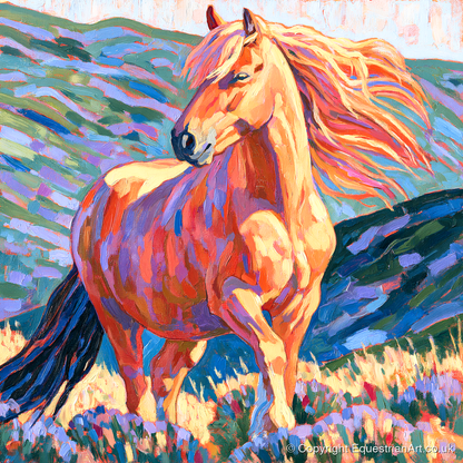 Colourful Golden Horse Portrait - horse breed art print and canvas by Celia Harding A.I